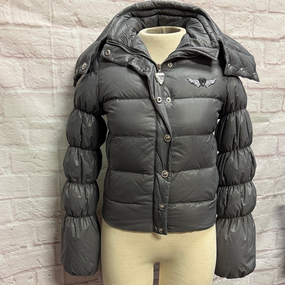 Gray Puffer Jacket with Hood